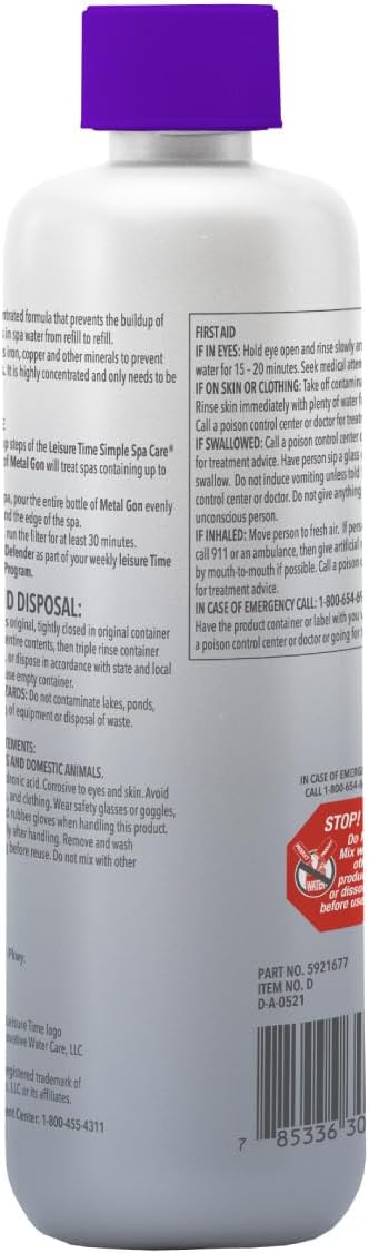 Leisure Time D Metal Gon Protection for Spas and Hot Tubs, 16 fl oz (Package May Vary) (Pack of 2)