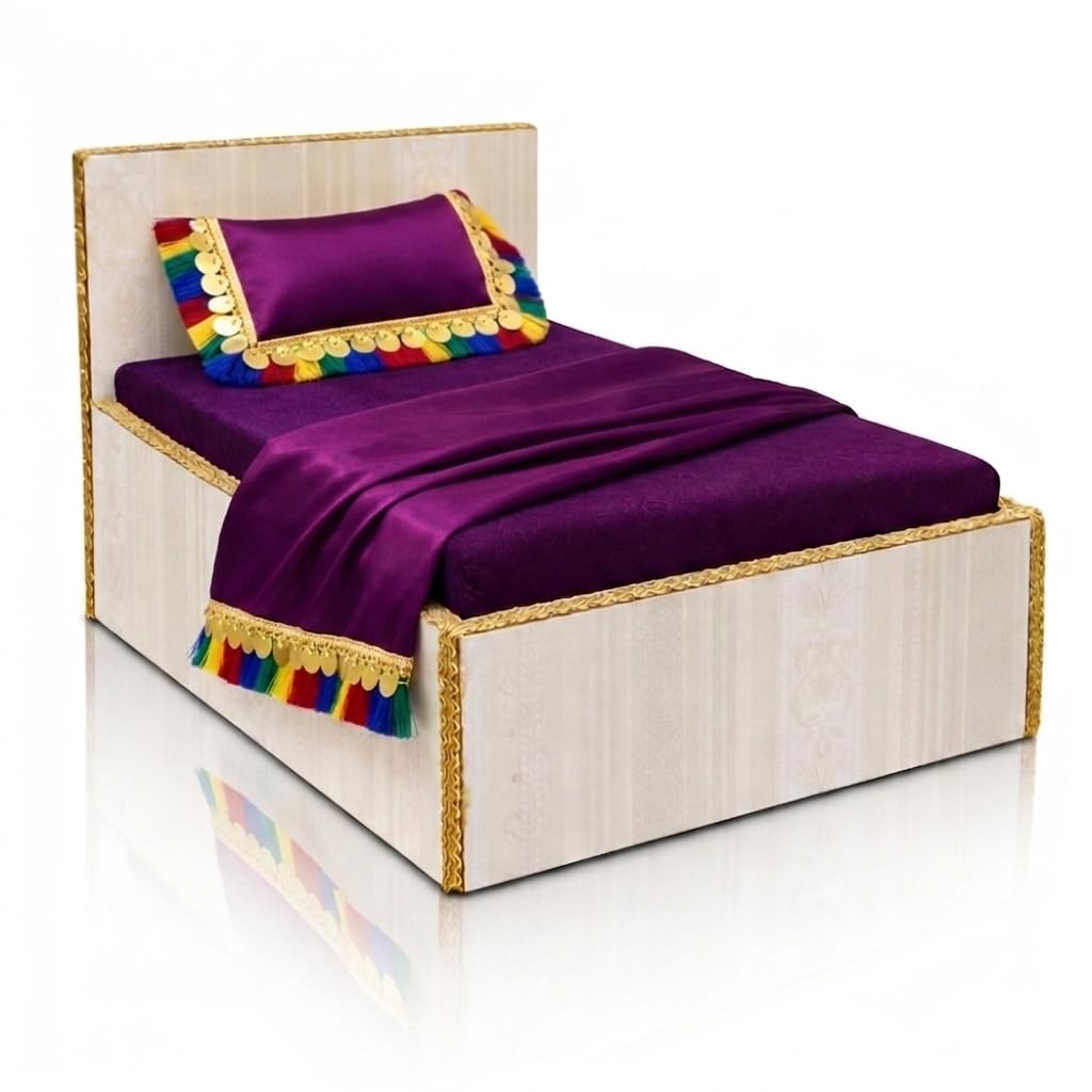Laddu Gopal Bed, Wooden Singhasan with Premium Velvet Blanket & Cushion, Size 0-4,Kanha Ji Thakur Ji Bed, Bal Krishna Chowki, Laddu Gopal Accessories, Mandir Decor Item, Janmashtami Decoration Set-image-44