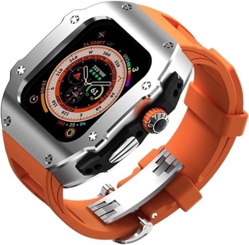 Caja de acero inoxidable resistente para Apple Watch de 49 mm con correa premium