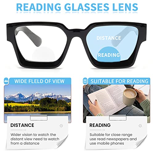 JM 2 Pack Square Bifocal Reading Glasses for Women Blue Light Blocking Computer Readers with Spring Hinge, Black & Tortoise +4.0 - Image 3