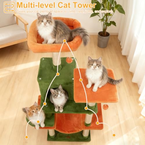 Torre para gatos interior 58 pulg con colchoneta y rascador miniatura 2