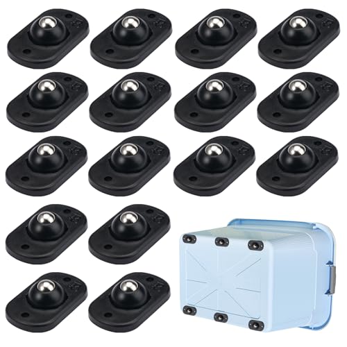 16 Piezas Mini Giratoria de Ruedas de Plástico Polea,Ruedas Electrodomésticos Pequeños,Mini Rueda Universal Autoadhesiva,para Botes Basura,Varias Cajas de Almacenamiento,Muebles Pequeños (Negro)
