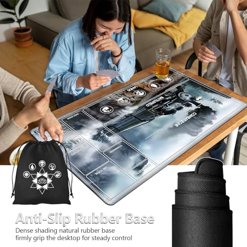 Image of for MTG Playmat with Card Storage Bag,Non-Slip Rubber Base & Smooth Surface 24x14in,Beginner-Friendly Magic Mat for Commander Deck,Retro steam Train