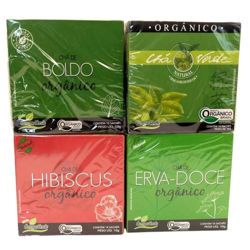 Campo Verde, Kit 4 Chás Verde Hibisco Boldo Erva Doce Orgânicos 1...