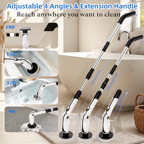 Image of Electric Cleaning Brush, Electric Cleaning Brush with 4 Adjustable Angles, 7 Brush Heads, 3 Adjustable Lengths, 90 Min. Autonomy, 2 Speed Modes, for Bathroom, Floor, Car
