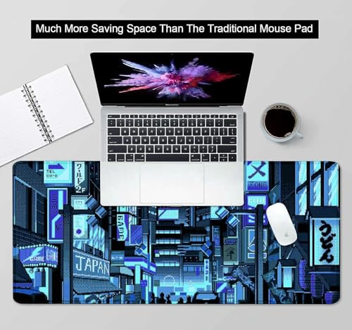 Image of Large Extended Long 700 x 300 mm Mouse Pad for Keyboard & Mouse | Water Resistant Anti Slip Surface Ideal for Office Home and Gaming Setup (Japan City -14)