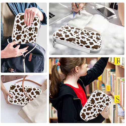 Image of Brown Cow Pencil Bag Case Zipper Pencil Holder Organizer Stationary Pen Bag Cosmetic Makeup Bag Pouch Purse for School Office Supplies