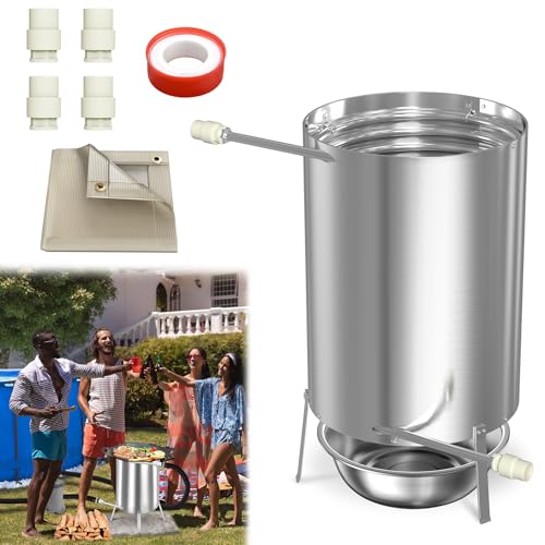 Froadp Poolheizung mit Feuer, Holzbeheizte Feuertonne aus Edelstahl mit Heizspirale Ø 32/38 mm Anschluss, Poolheizung Holz, Poolofen Heizung für Schwimmbäder, Beheizbarer Feuereimer, 1 Stück