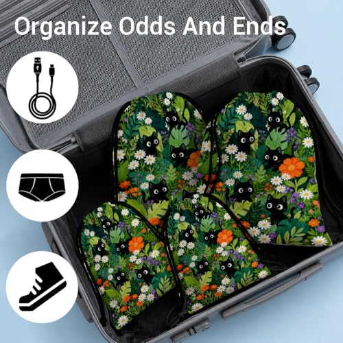 Image of Cat Storage Bag With Drawstring Green Leaves Pouch Outdoor Hiking
