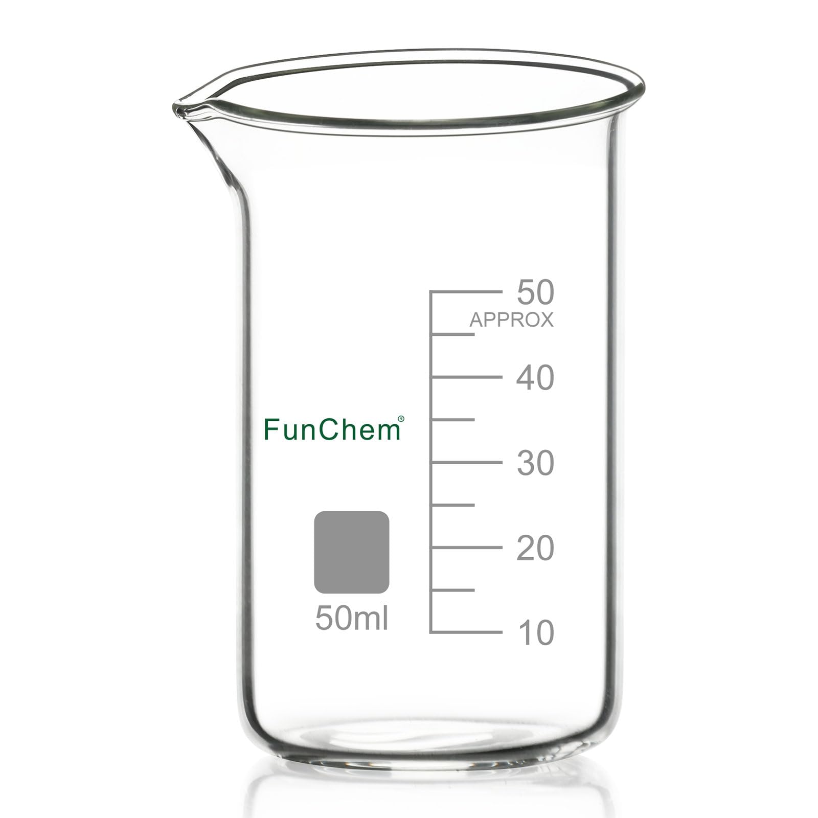 FunChem Lot de 1 gobelet en verre borosilicate gradué avec bec verseur 50 ml
