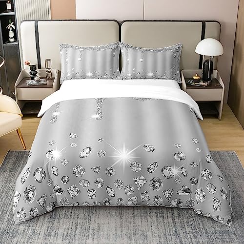Parure de lit à paillettes argentées coton super king size gris - 2