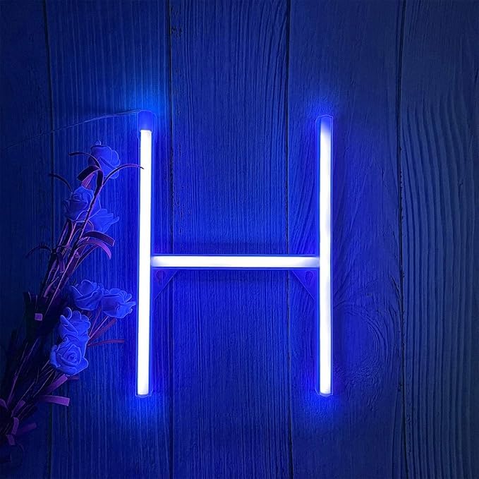 Blue Neon Sign Light Letters - Battery/USB Powered - easily mounted on walls Bedroom Wedding Birthday Christmas Decorations Neon Sign Lights for Graduation Festive Ambiance Lights Sign(Letters H) — image 1