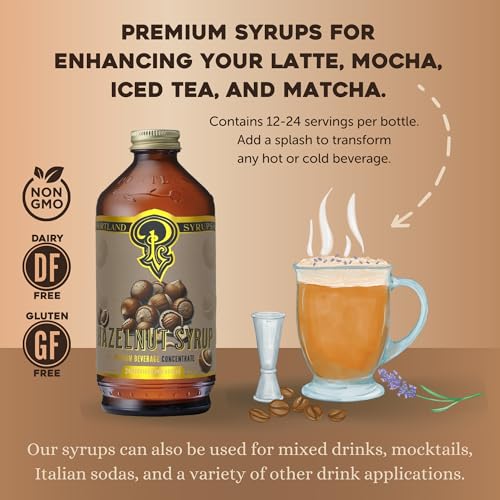 Image of Portland Syrups Hazelnut Syrup - Flavoring for Coffee, Lattes, Cold Brew, Macchiatos, Cocktails, Desserts - Ideal for Drinks & Adding a Hazelnut Touch to Any Beverage - 12 oz, 24 servings (Pack of 1)