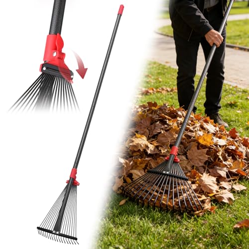 Adjustable 18-Tine Metal Rake with Expandable Head