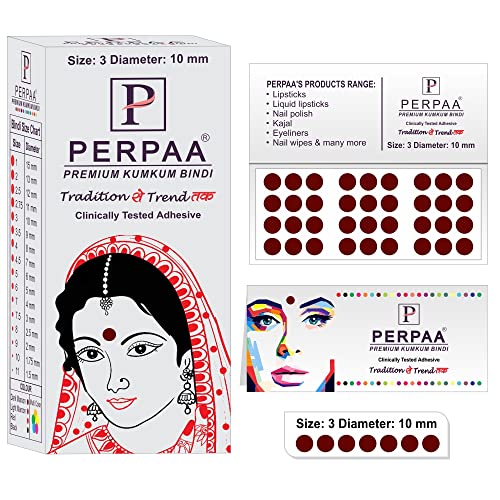 Image of PERPAA Kumkum Dark Maroon Round Bindi Book for Ladies Forehead Pack of 2-15 Flaps Each Box (Stick On) (03, Diameter 10mm)