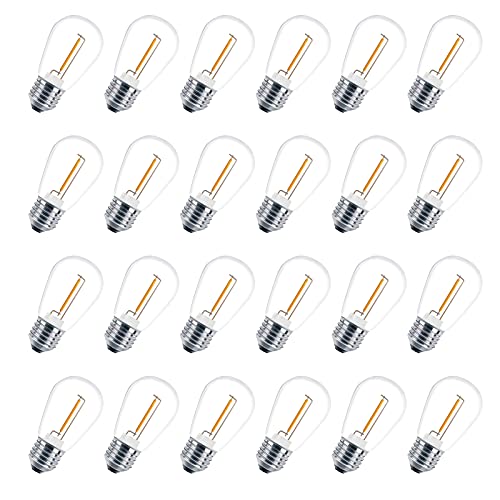 VISTERLITE 24 Pack LED S14 Replacement Light Bulbs, Shatterproof Waterproof 1W Outdoor String Light Bulbs, E26 Medium Base, 2200K Warm White, 11w Equivalent, Non-Dimmable VISTERLITE 24 Pack LED S14 Replacement Light Bulbs, Shatterproof Waterproof 1W Outdoor String Light Bulbs, E26 Medium Base, 2200K Warm White, 11w Equivalent, Non-Dimmable