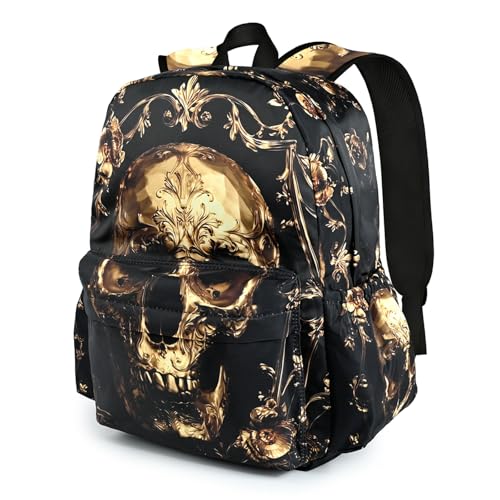 KzgtY Skull School Backpack for Girls Boys Teens Bookbag 17 Inch Laptop Backpack for Sports Travel Camping