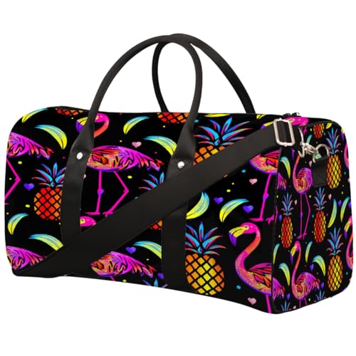 Pineapple Flamingos Rainbow Colore Travel Duffel Bag Sports Tote Gym Bag Waterproof Tear-Resistant Carry On Overnight Bag Foldable Weekender Bag for Gym Travel Getaway Beach Sports