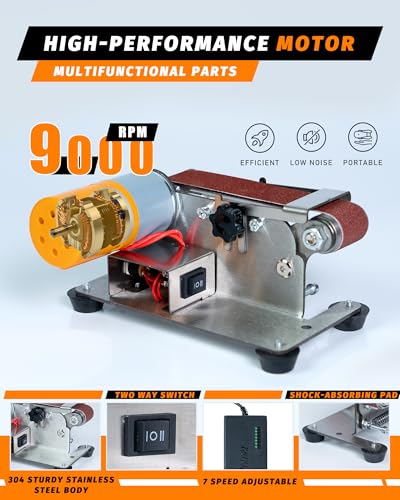 Image of Mini Belt Sander, Electric Small Sander Knife Making Supplies, 7 Adjustable Speed Electric Knife Sharpener, Power Belt Grinder for Woodworking, Metal Working DIY (6.5'' x 6.5'' x 4.2'')