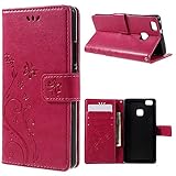 compatibile con HUAWEI P9 LITE (5.2) / G9 lite/VNS-L23 VNS-L21 VNS-L31 Custodia COVER case FLIP LIBRO stand GEL silicone protezione TPU eco pelle PORTAFOGLIO MAGNETICA porta carte Fucsia farfalla