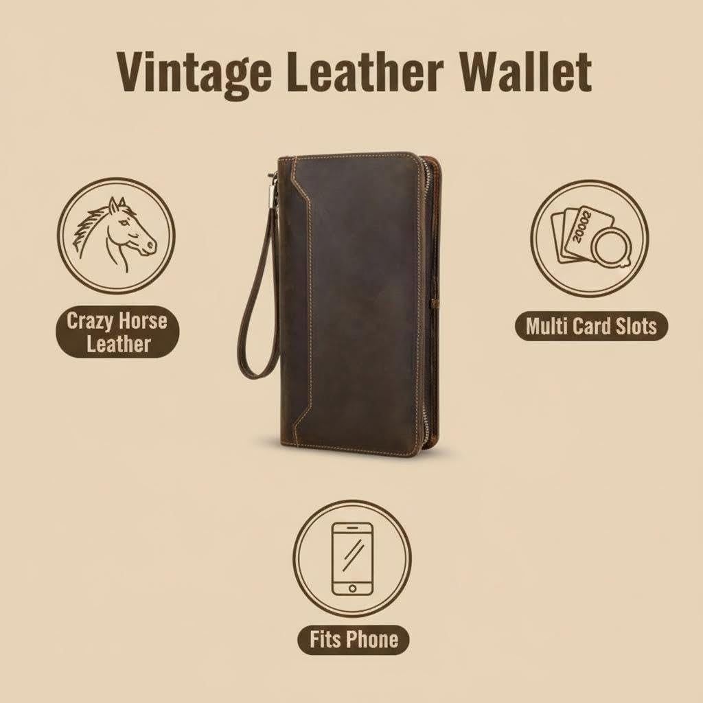 Genuine Leather Passport Wallet RFID Blocking Travel Organizer Holds Passports Vintage Retro Document Case for Men (Coffee)