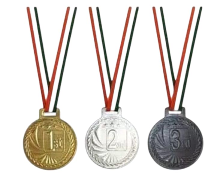 Sports Winner Medal with Tricolor Ribbon | Gold Silver Bronze Medal for School Games, Events & Tournaments (Pack of 3 (Silver, Gold, Bronz))-picture-27
