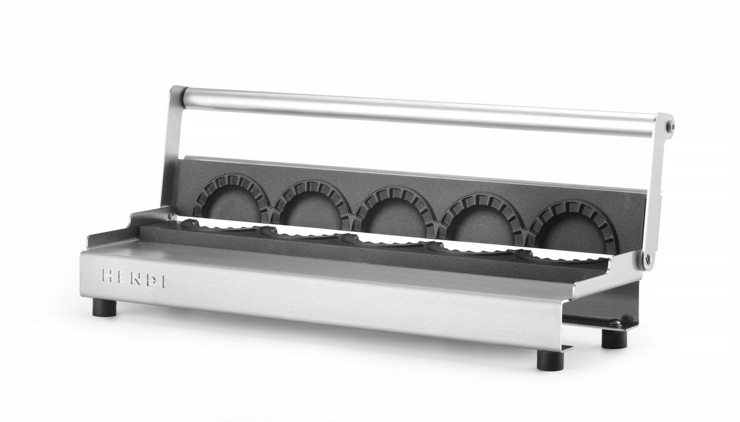 HENDI Macchina per gnocchi, manuale, stampo per la preparazione di 5 dumplings volta, produttore di ravioli, rivestimento antiaderente, pressione uniforme, pressa per ravioli, 470x140x(H)95mm, inox