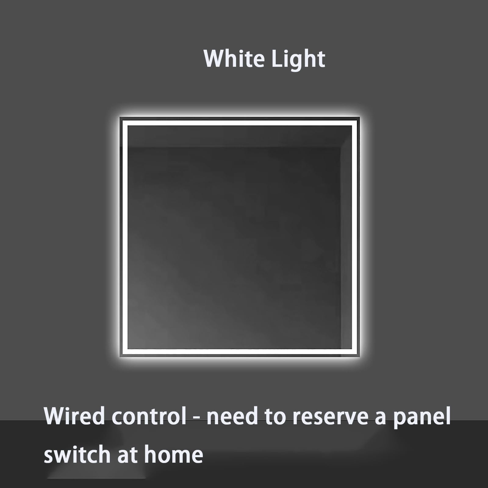 Inteligentne lustro łazienkowe LED – montowane na ścianie kwadratowe lusterko do makijażu z funkcją odmgławiania Bluetooth, indukcja ludzkiego ciała, 60 x 60 cm, do nowoczesnych łazienek