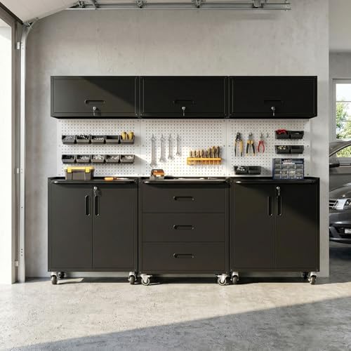 Image of Garage Cabinet System | Heavy Duty Steel All-in-One Modular Garage Cabinet Set for Ultimate Workshop Organization | Easy Assembly Garage Storage Cabinets & Tool Bench
