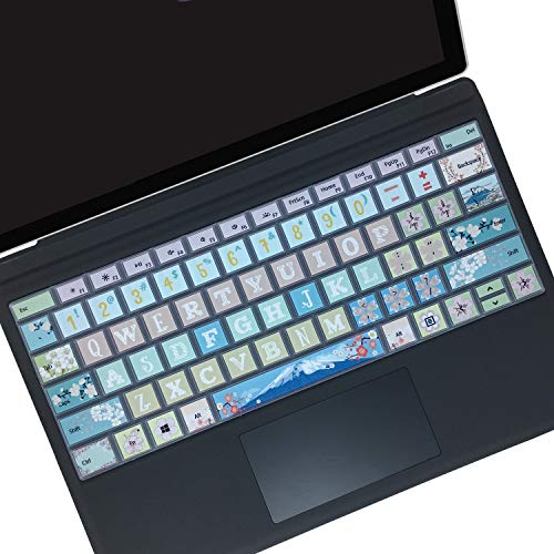 SANFORIN Keyboard Cover Skin for Microsoft Surface Pro 7 2019/Surface Pro 6 2018/Surface Pro 5 2017,Silicon Keyboard Protector with Big Letter Design,US Layout, Sakura