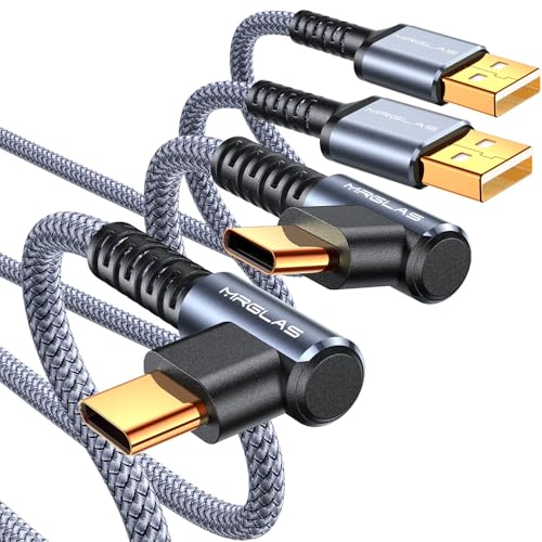 Image of MRGLAS USB C Cable 3.2A,[2-Pack,3.3FT+10FT] Type C Charger Fast Charging | Right Angle [Gold-Plated] USB to USB C Cable Durable Nylon Braided USB A to C Cord for iPhone 17 16 15 Samsung S24 S23 S22