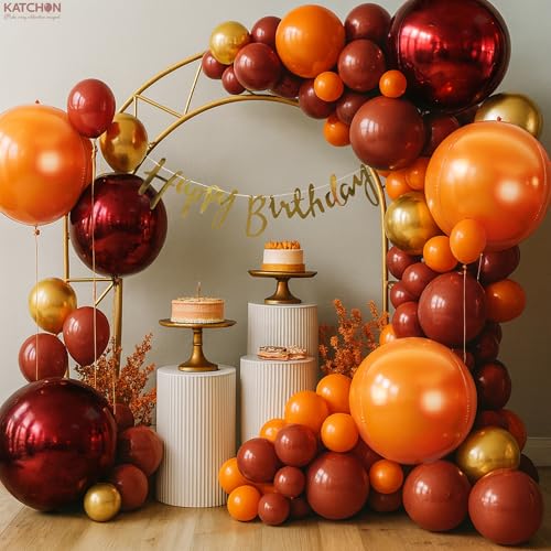 Image of Katchon, Large Metallic Maroon and Orange Foil Balloons -22 Inch-Pack of 6 | Fall Decorations For Home | Thanksgiving Balloons | Thanksgiving Decorations | 4D Foil Balloon Orange, Red Party Decoration