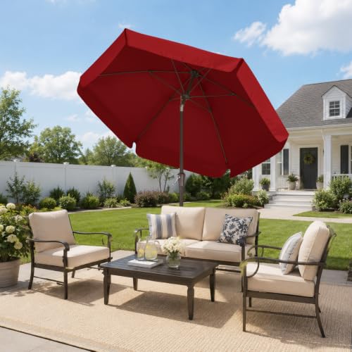 Image of ABCCANOPY 7.5ft Scalloped Patio Umbrella, Outdoor Table Umbrella with Tilt and Crank, Fiberglass Ribs Deck Umbrella for Patio, Pool, Garden, Picnic (Burgundy)
