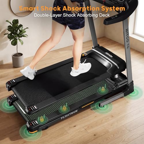 Image of HitGo Treadmill with 15% Auto Incline,10 MPH High Speed Running Machine for Home Gym,Silent Brushless Motor,400lbs Weight Capacity,Air Cushion Shock Absorption,Bluetooth App Kinomap HitGo,Black