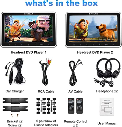 Ricilar 10.1" Dual Screen Dvd Players For Car,Portable Car Tv With Noise-Canceling Headphones,Support Usb/Sd, Hdmi Input, 1080P Mp4 Movies, Last Memory, Best Entertainment For Kids During Road Trip #TOP6
