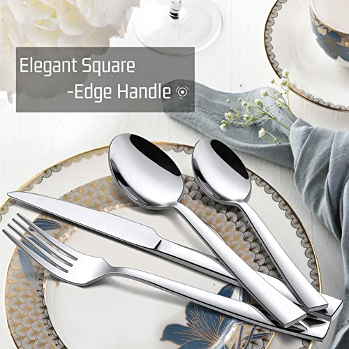 16 Piece Cutlery Set, Homikit Stainless Steel Flatware Silverware Sets with Square Edge, Service for 4 People, Elegant Tableware Included Knives Forks Spoons, Mirror Finished & Dishwasher Safe - Image 4