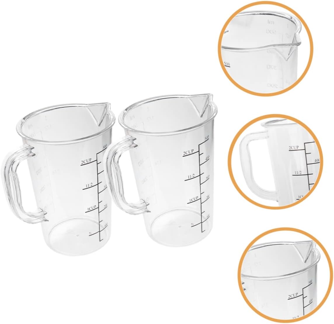2pcs Liquid Measuring Cups Wear-resistant Kitchen Tools Dual Scale Measuring Holder for Cooking Baking and Beverage Preparation Capacity