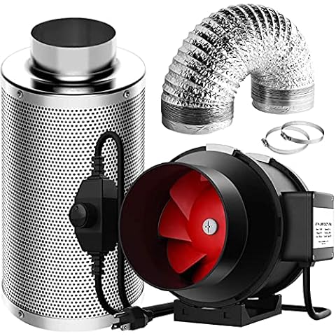 SunStream Ventilation Kit 6 Inch 390 CFM Inline Fan with Speed Controller, 6 Inch Carbon Filter and 16 Feet of Ducting for Grow Tent Cover
