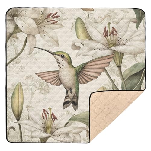 Kigai Hummingbird Flowers Baby Play Mat for Floor and Playpen 50x50 inch Non-Slip Baby Activity Playmat Waterproof Foldable Crawling Mat for Infants Toddlers