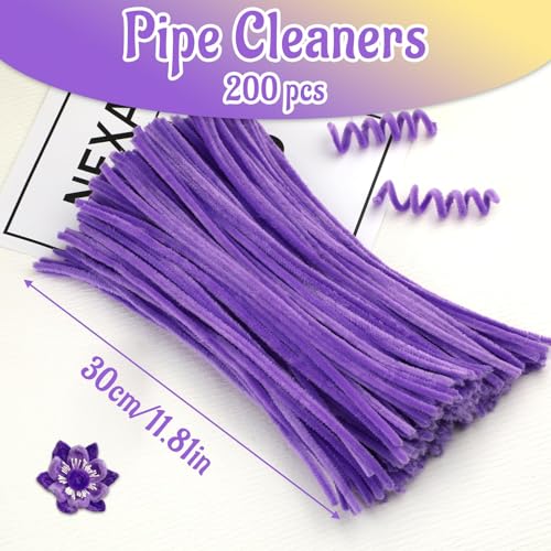 Image of Mnuizu 200Pcs Pipe Cleaners, Chenille Stems Fuzzy Sticks Craft Supplies | Pipe Cleaners Craft Bulk, Christmas Craft Supplies for DIY Art & Creative Crafts Party Decorations, Light Purple