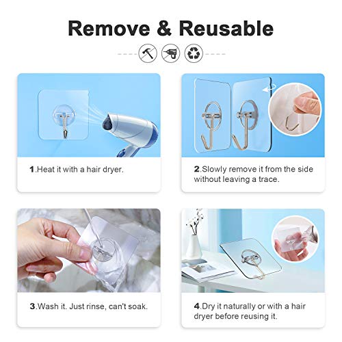 Znben Adhesive Hooks, Reusable Utility Hooks Heavy Duty 13Lb Wall Hooks Transparent Seamless Hooks Waterproof And Oil Proof For Kitchen Bathroom Ceiling Office Window 10 Pack #TOP6