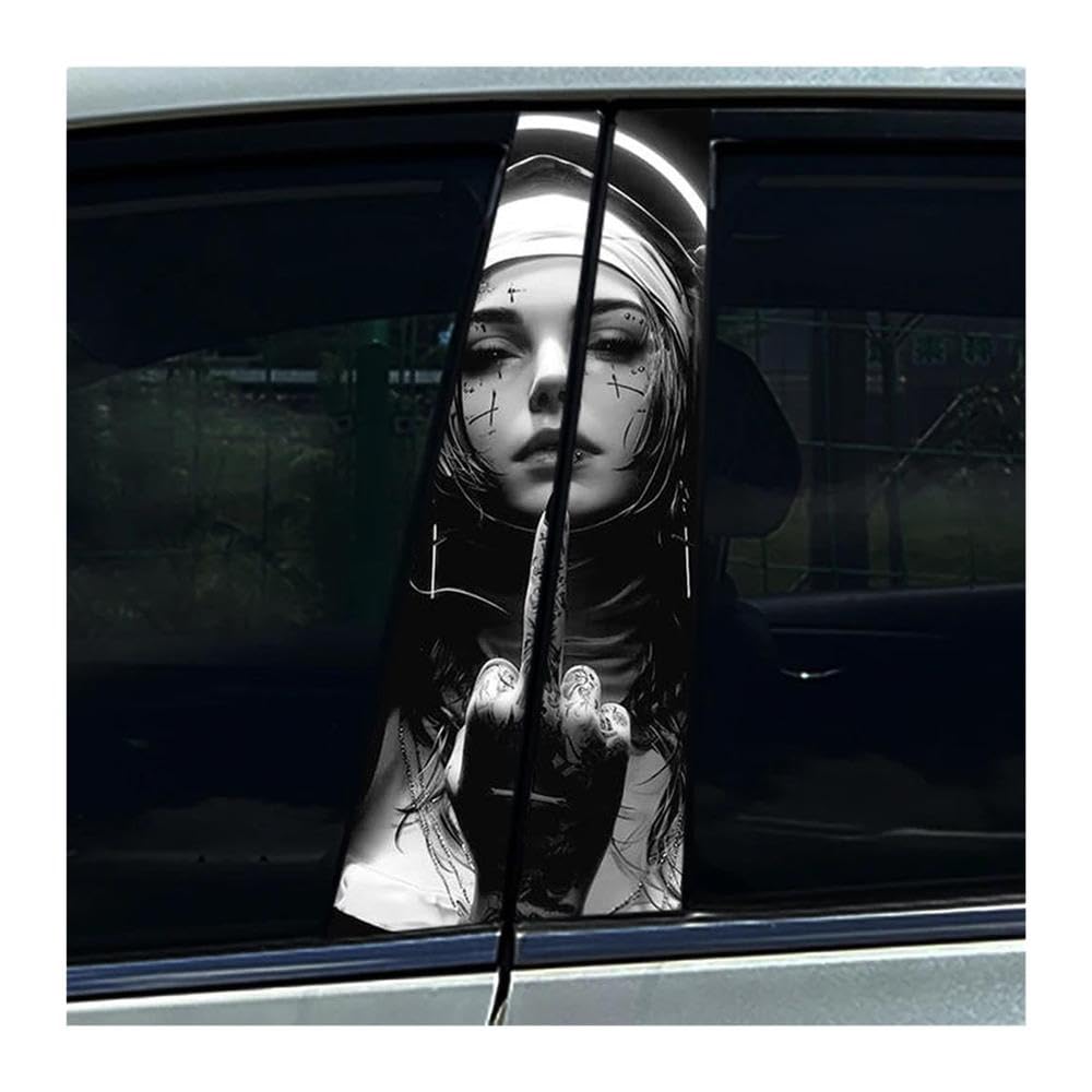 Decorative Items 2pcs Nun Sister Auto B-Pillar Stickers Car Center Column Waterproof Decal(Type A)
