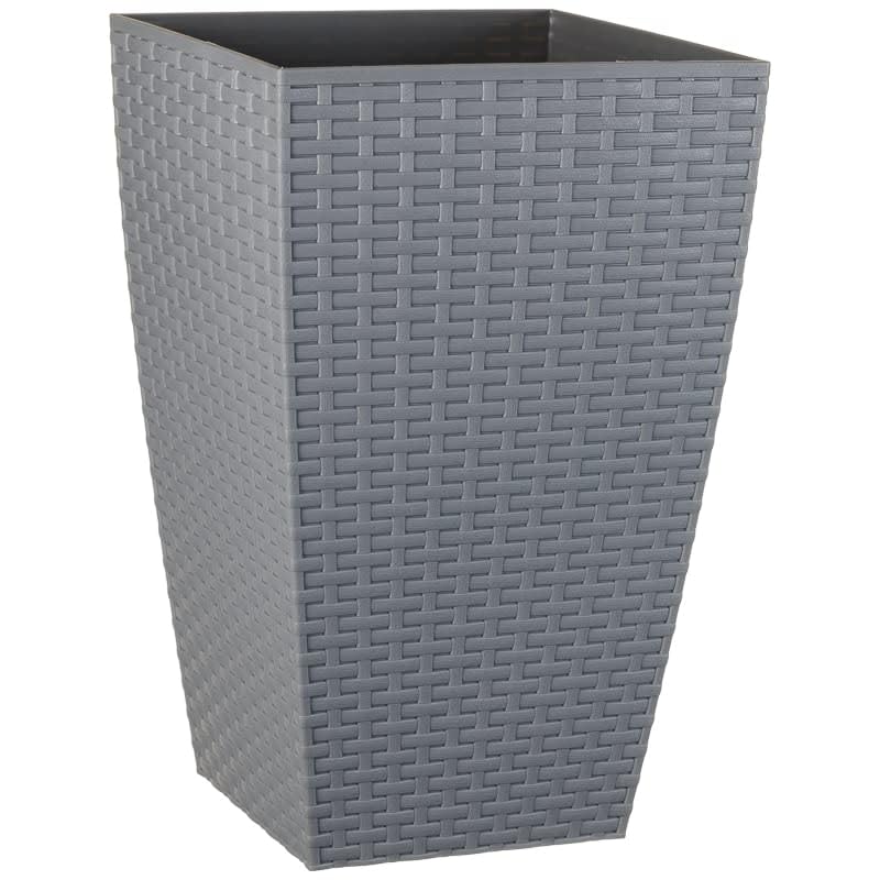 New Grey Plastic Rattan Effect Decorative Planter 45cm Flower Pot Indoor/Outdoor Decor Garden Patio Planters