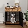 IRONCK Dog Crate Furniture for Small Dogs, Wooden Dog Kennel with Flip Top Drawer, Indoor Pet Crate End Table with Charging Station, Steel-Tube Dog Cage, Rustic Brown
