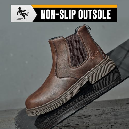 Unisex-Adults Steel Toe Chelsea Boots, Men's Industrial Construction Shoes, Waterproof, Lightweight, Comfortable, Non-slip Safety Boots4
