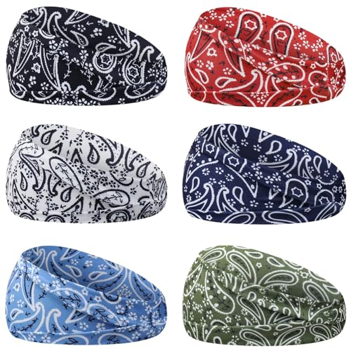 Image of YARIEW 6Pcs Headbands Paisley Bandanas Head Bands Sweat Band Hair Wrap Headwrap Fashion Boho Wide Thick Workout Yoga Elastic Headbands Mens Cooling Running Sports Headband Sweatbands for Women and Men
