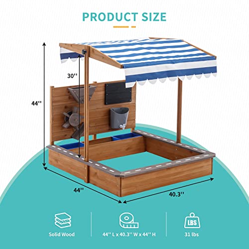 Kids Large Wooden SandBoxes with Cover, MOOITZ Outdoor Sand Box Play w/Canopy for Backyard Garden Beach, Sand Pit for Beach Patio Outdoor, [Adjustable Roof & Sand Funnel & Drawing Board] - Brown 2023 - Thumbnail 7
