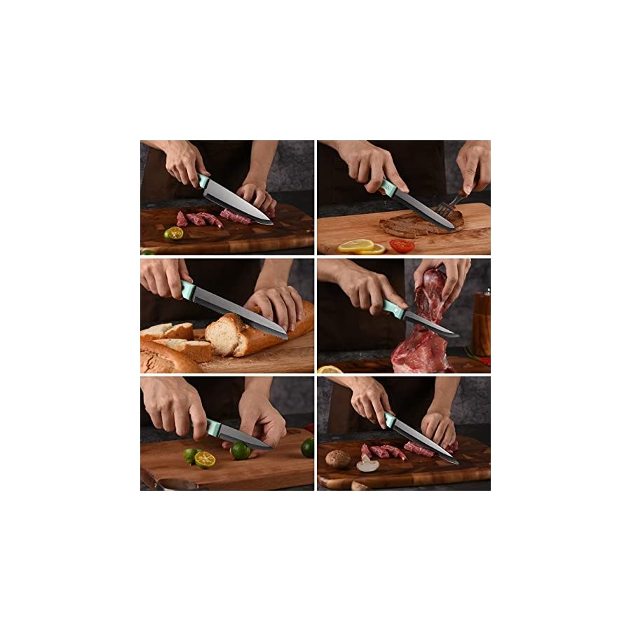 CuCut Knife Set, 16 Pieces Dishwasher Safe Kitchen Knives with Steel Block, German Stainless Steel Knife Block Set with Knife Sharpener