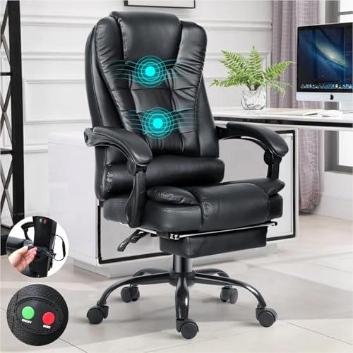 Massage Office Chair with Footrest–Ergonomic High Back Executive Swivel PU Leather & Lumbar Support, Reclining Computer Chair with Leg Rest, Adjustable & Remote Control (2 point massage) - Image 8