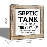 Bathroom Decor Sign, Septic Tank Only Flush Toilet Paper Wood Box Sign Tabletop Decor, Farmhouse Bathroom Signs, Decoration for Toilet Restroom, Funny Restroom Signs 5.9×5.9 inch